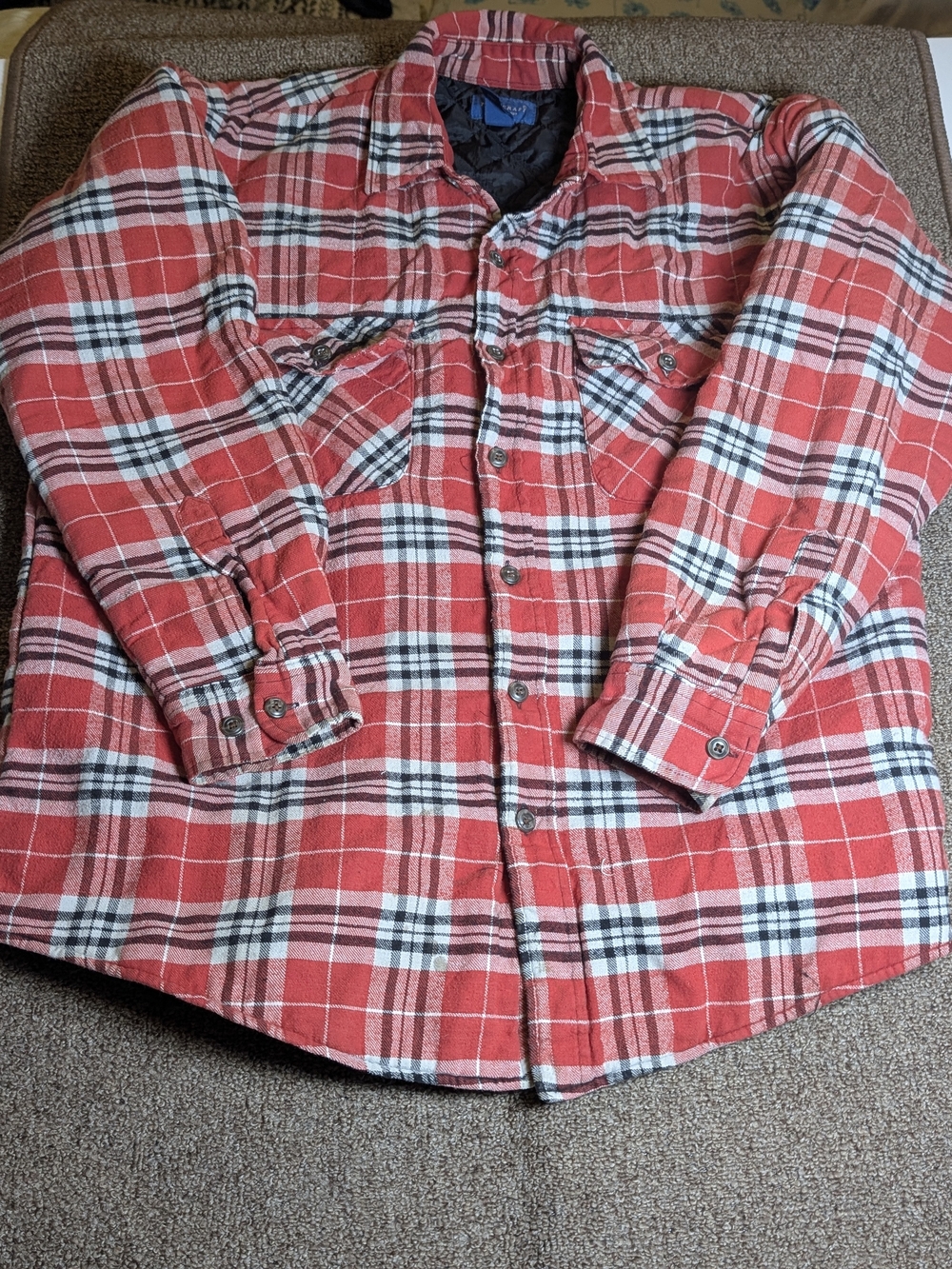 Vintage Towncraft Plaid Quilted Flannel Shirt Jacket Shacket Mens L 24x28 Rare